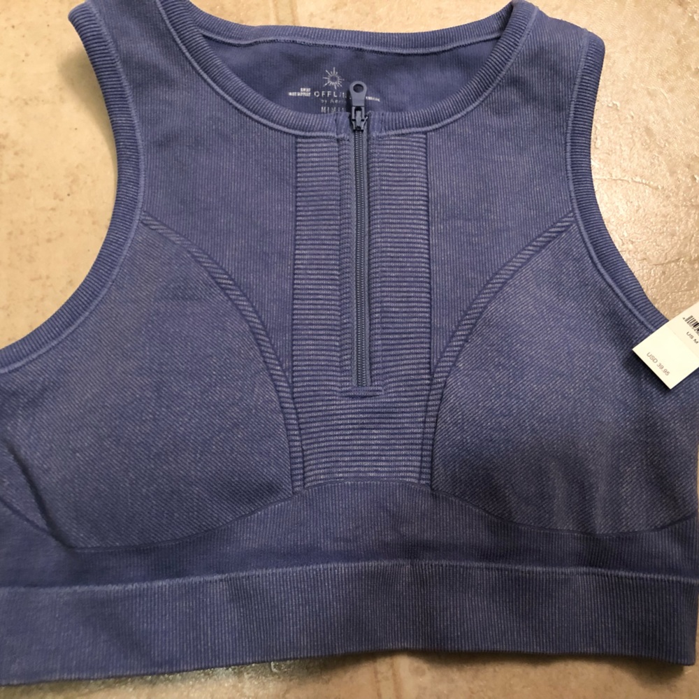 Aerie offline blue half zipper padded sports bra NWT most support size M